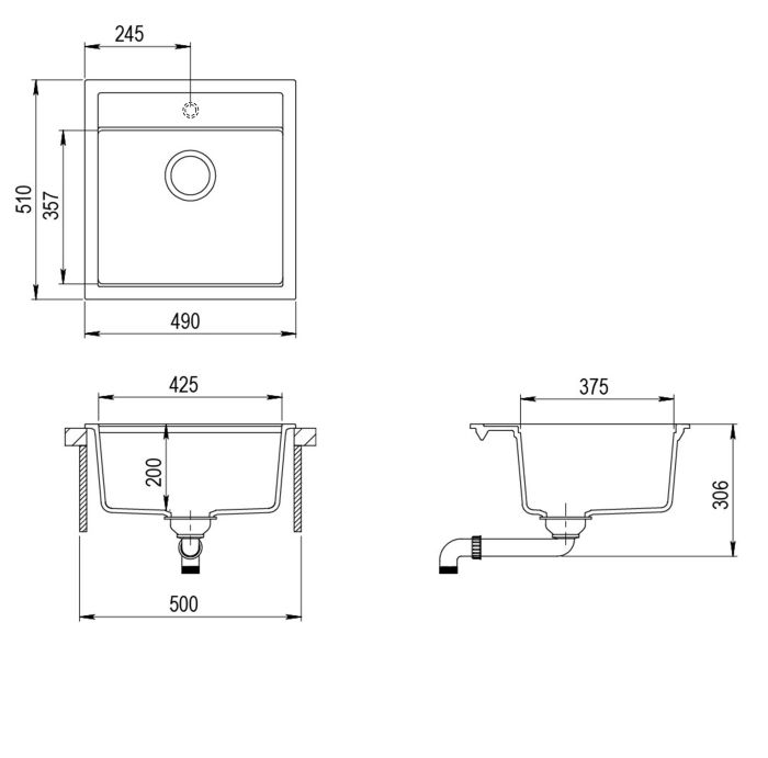  Aquasanita Tesa SQT100 Graphite 222 | № 7800 | 510 x 490 мм