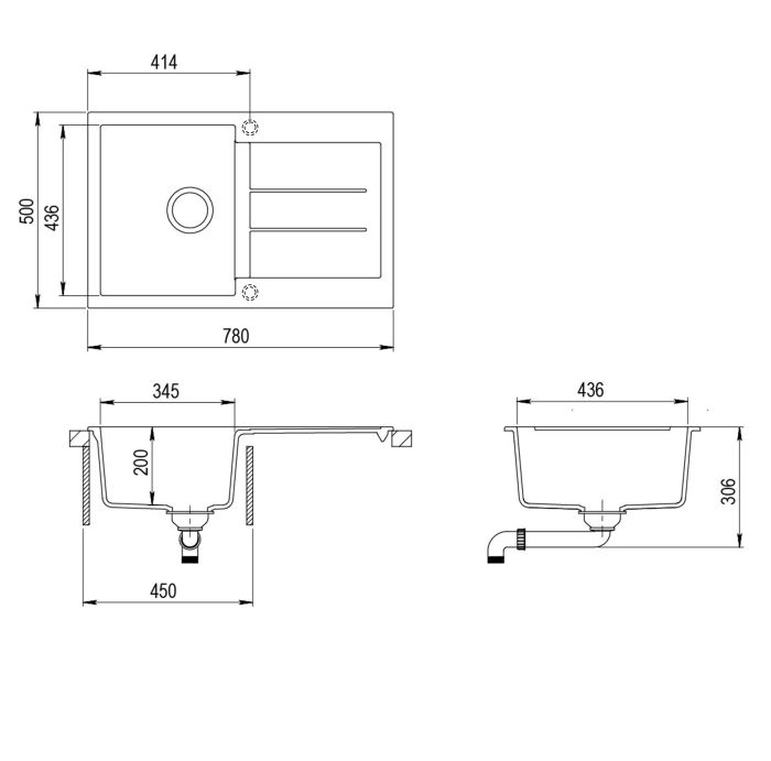 Aquasanita Tesa SQT101 Graphite 222 | № 7801 | 780 x 500 мм
