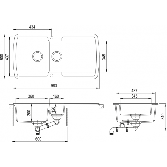 Aquasanita Lira SQL151 Graphite 222 | № 5575 | 960 x 500 мм