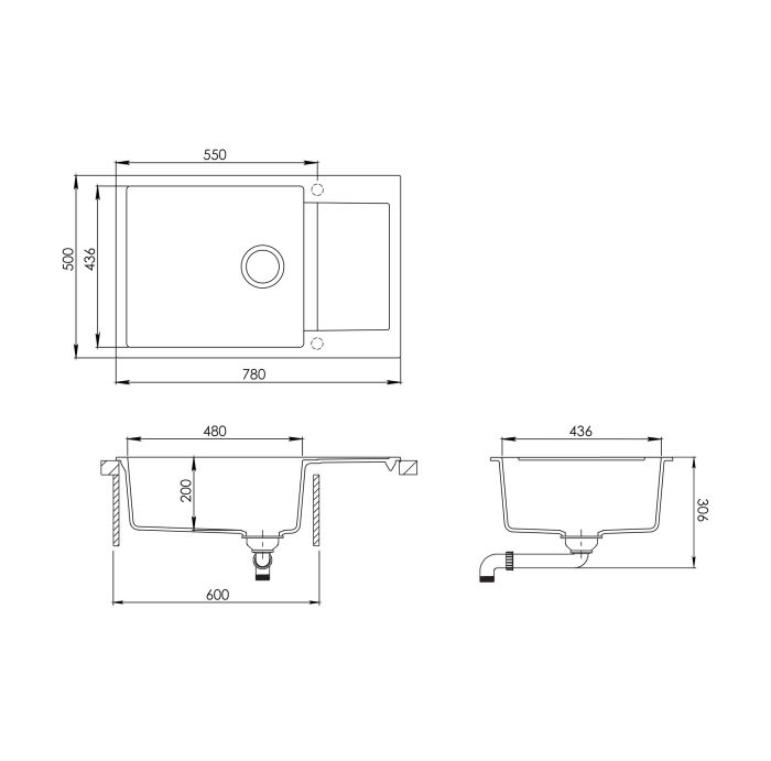 Aquasanita Tesa SQT105 Graphite 222 | № 8930 | 780 x 500 мм
